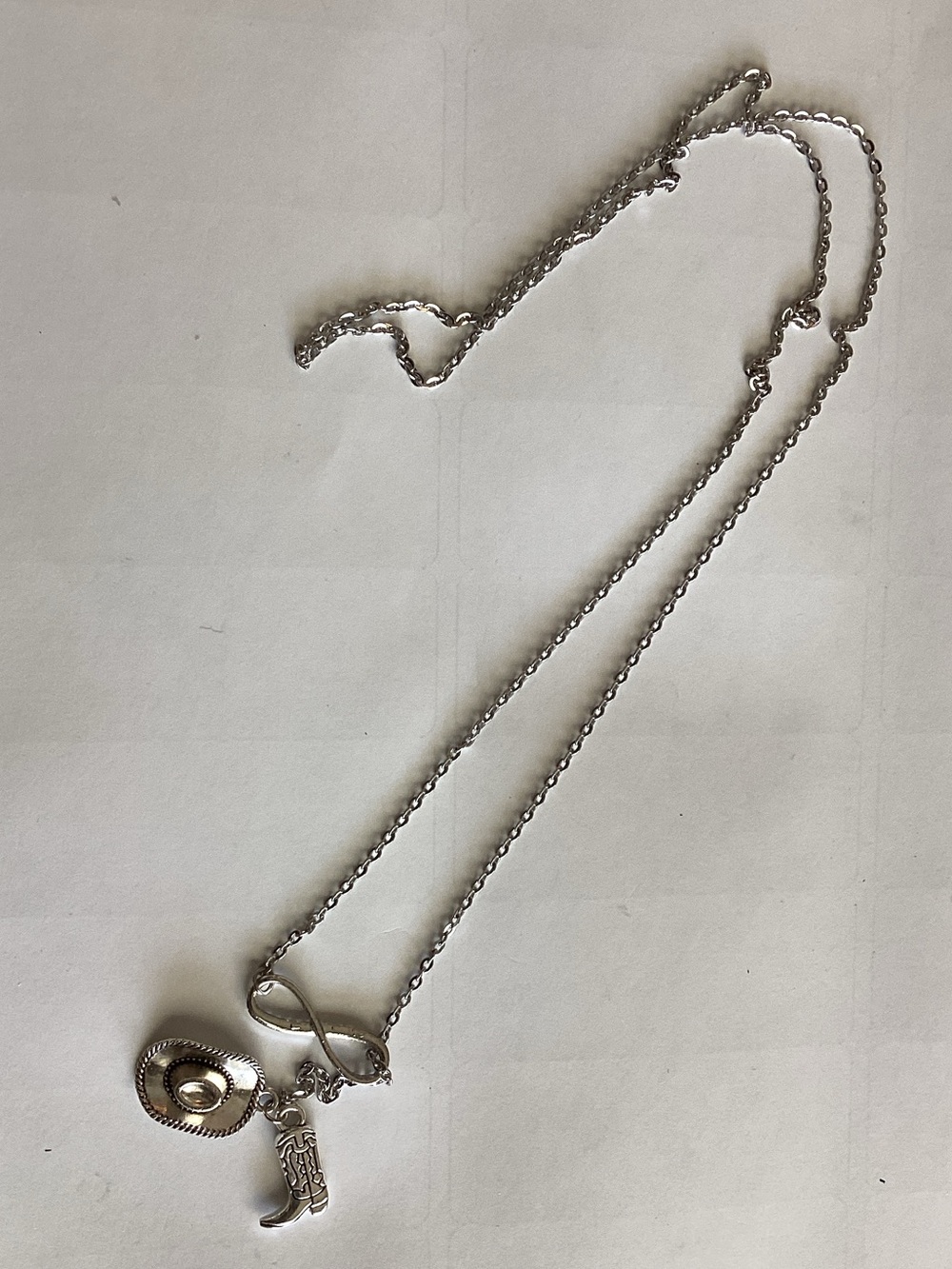 Sterling Silver Infinity Necklace with Cowboy Hat & Boot Charms - Silver